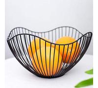Iron Wire Fruit Bowl - Vintage Style Black Metal Countertop Fruit Basket - Wave Shape