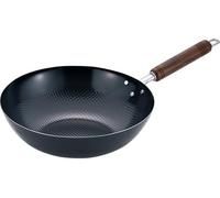 Iron Wok IH Compatible Japanese 11 inch - Non-Stick Embossed Surface Wood Handle Made in Japan (11.0 Inch)