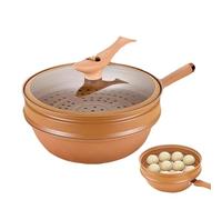 Iron Wok with Lid Clay, Steamer Stove Iron Wok, Energy-Concentrating Pot Bottom, Wok with Steaming Basket, Nnstick Frying Wok Pan, Wok Pan Cookware for Iron Steaming, Cooking Frying