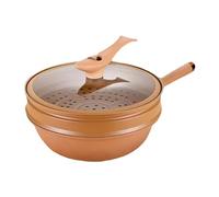 Iron Wok With Lid, Steaming and Cooking all in 1, Odorless Cooking, Large Saute Pan Set, Quick Odorless Cooking for Fry, Stir-Fry, Stew, and Deep-Fry