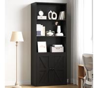 IRONCK Bookcase, 5-Tier Tall Bookshelf with Doors, 60x29.9x150cm, Black | Freestanding Shelving Unit with 3 Open Shelves and an Adjustable Cabinet Shelf, Anti-Tip, Ideal for Living Room Home Office