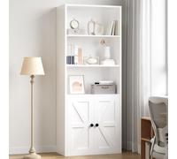 IRONCK Bookcase, 5-Tier Tall Bookshelf with Doors, 60x29.9x150cm, White | Freestanding Shelving Unit with 3 Open Shelves and an Adjustable Cabinet Shelf, Anti-Tip, Ideal for Living Room Home Office