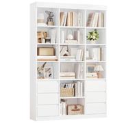 IRONCK Bookcase Bookshelf with 6 Drawers & 14 Multi-Size Open Cubes, White | 185cm Tall Living Room Bookcases, Adjustable Shelves, Freestanding Display Storage Shelving Unit for Home Office 108×30×185cm