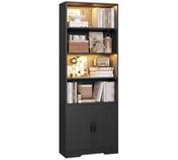 IRONCK Bookcase LED Lights Bookshelf with Doors 190cm Living Room Bookcases