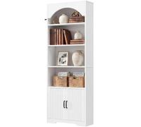 IRONCK Bookcase with Doors, 180cm Tall Arched Bookcase, White | 6-Tier Arched Bookshelf, Adjustable Shelves, Wooden Book Shelf for Living Room, Home Office and Hallway, 180 x 60 x 24 cm