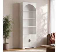 IRONCK Bookshelf with Doors, 180cm Tall Arched Bookcase and Bookshelves, 6-Tier Freestanding Display Book Shelf with 2 Hooks