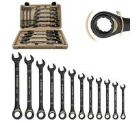 ironcube 12-Piece Ratcheting Wrench Set: SAE 1/4" to 3/4" - 72-Tooth - Tough Black - Chrome Vanadium Steel - with Organizer