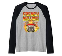 Ironic Angry French Bulldog Red Bandana Flame Meme Raglan Baseball Tee