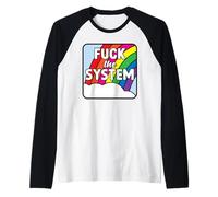 Ironic Fuck The System Rainbow Offensive Sarcastic Hilarious Raglan Baseball Tee