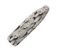 Ironing Board Covers 125 x 40 cm Grey White Leaves Bungee Elasticated with Padding, Resists Scorching and Easy Fit Mini & Portable Ironing Boards Cover
