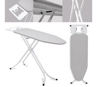Ironing Board Folding Adjustable Non Slip Feet With Iron Rack Cover Grey White