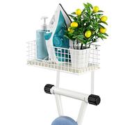 Ironing Board Hanger Wall Mount, Iron and Ironing Board Holder with Large Storage Wooden Base Basket and Removable Hooks for Laundry Room,Metal Ironing Board Rack for Easy white