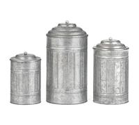 Ironlux Decorative Metal Storage Jars, Set of 3 Galvanized Farmhouse Canisters with Lid, Vintage Tin Canister for the Kitchen Living Room Home Decor