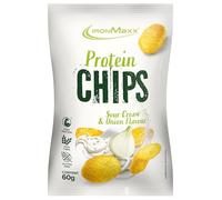 IronMaxx Protein Chips - Sour Cream & Onion 60g Bag | Crispy High Protein Snack Made from Soy | High in Fibre & Gluten-Free | Ideal for On-the-Go & Post-Workout