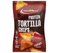 IronMaxx Protein Tortilla Chips - Paprika 60g Bag | Crispy High Protein Snack Made from Soy & Cassava | High in Fibre & Gluten-Free | Ideal for Conscious Nutrition & On-the-Go