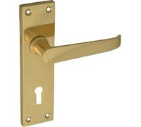 Ironmongery Solutions® 150mm Backplate Lock Door Handle - Victorian Straight Design - Polished Brass Finish | Classic Lever Lock Handle Set for Internal & External Wooden Doors