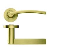 Ironmongery Solutions® Adria Lever on Round Rose Satin Stainless Steel Contemporary Internal Door Handle Architectural Hardware Fixings Included (Favo Satin Brass)