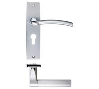 Ironmongery Solutions® Amalfi Lever on Euro Backplate Internal Door Handle Secure Euro Lock Use Modern Design Fixing Included (Satin Chrome/Polished Chrome)