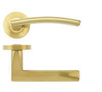 Ironmongery Solutions® Amalfi Lever on Round Rose Satin Stainless Steel Modern Internal Door Handle Architectural Style Fixings Included (Favo Satin Brass)