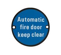 Ironmongery Solutions® Automatic Fire Door Keep Clear 76mm Diameter Safety Instruction Sign Disc for Timber and Metal Doors Fixing Included (Powder Coat Black)