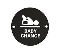 Ironmongery Solutions® Baby Change Sign 76mm Diameter Durable Metal Baby Changing Facility Identification Symbol for Doors Walls and Washrooms Fixing Included (Powder Coat Black)