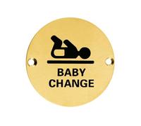 Ironmongery Solutions® Baby Change Sign 76mm Diameter Durable Metal Baby Changing Facility Identification Symbol for Doors Walls and Washrooms Fixing Included (PVD Satin Brass)