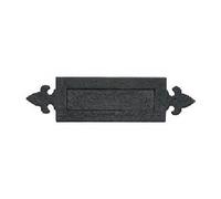 Ironmongery Solutions® Black Antique Fleurs De LYS Letter Plate Decorative Black Antique Letter Box Plate Vintage Sprung Letterbox Plate Front Door Letter Box Plate in Dimension -365x90mm