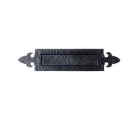 Ironmongery Solutions® Black Antique Heavy Duty Cast Iron Postal Door Knocker Letter Box Plates (Fleur De LYS)