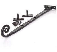 Ironmongery Solutions® Black Antique Iron Curly Monkey Tail Window Casement Stay - 12" (300mm) Narrow Style Fastener for Secure Window Opening