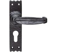 Ironmongery Solutions® Black Antique Slimline V Lever Euro Door Handle on Backplate - Traditional Style, Durable Iron Construction, Suitable for Euro Cylinder Locks