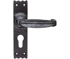 Ironmongery Solutions® Black Antique Slimline V Lever Euro Door Handle on Backplate - Traditional Style, Durable Iron Construction, Suitable for Euro Cylinder Locks