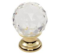 Ironmongery Solutions® Clear Faceted Knob Solid Crystal Effect Cabinet Door Knob Decorative Furniture Hardware Elegant Cut Design Fixings Included (Clear Translucent Brass, 30mm)