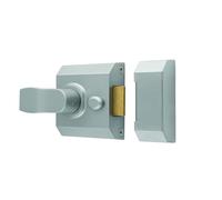 Ironmongery Solutions® Contract Rim Cylinder Nightlatch, Automatic Latching, Surface Mounted, for Internal and External Doors (Satin Chrome, 40mm - Lockcase)