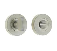 Ironmongery Solutions® Designer 35mm Round Rose Turn & Release Solid Metal Bathroom Privacy Lock No Indicator Fixings Included (Satin Nickel, 38x8mm)