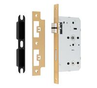 Ironmongery Solutions® DIN Bathroom Lock, Turn and Release Mechanism, Privacy Lock for Internal Wooden Doors, Residential and Commercial Use (Satin Brass, 60mm - Square)