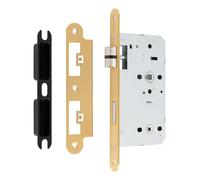 Ironmongery Solutions® DIN Bathroom Lock, Turn and Release Mechanism, Privacy Lock for Internal Wooden Doors, Residential and Commercial Use (Satin Brass, 60mm - Radius)