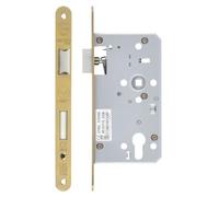 Ironmongery Solutions® DIN Escape Lock 72mm Centre to Centre with 60mm Backset Radius Forend Emergency Egress Mortice Lock for Internal and External Doors Fixing Included (PVD Satin Brass)