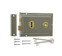 Ironmongery Solutions® Door Surface Mounted Rim Sashlock - Heavy-Duty Latch & Deadbolt Security Lock for Wooden Doors (Clam, Grey, 143mm (51/2"))