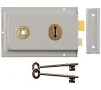 Ironmongery Solutions® Double Handed Rim Lock 6" x 4" Grey - Traditional Cast Iron Door Lock with Keys - Reversible Rim Lock for Internal & External Doors