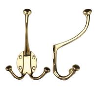Ironmongery Solutions® Double Hat and Coat Hook Wall Mounted Heavy Duty Metal Hooks for Doors Walls Fixings Included (Polished Brass)