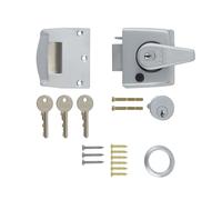 Ironmongery Solutions® Double Locking Nightlatch Door Lock - High Security External Door Night Latch for Wooden Doors (Clam, Sat Chrme Bdy, Satin Cyl, 40mm)