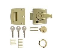 Ironmongery Solutions® Double Locking Nightlatch Door Lock - High Security External Door Night Latch for Wooden Doors (Clam, Brassed Bdy, Brass Cyl, 40mm)