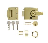 Ironmongery Solutions® Double Locking Nightlatch Door Lock - High Security External Door Night Latch for Wooden Doors (Clam, Brassed Bdy, Brass Cyl, 60mm)