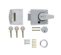 Ironmongery Solutions® Double Locking Nightlatch Door Lock - High Security External Door Night Latch for Wooden Doors (Clam, Sat Chrme Bdy, Satin Cyl, 60mm)