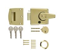 Ironmongery Solutions® Double Locking Nightlatch Door Lock - High Security External Door Night Latch for Wooden Doors (Retail Boxed, Brassed Bdy, Brass Cyl, 60mm)