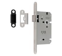 Ironmongery Solutions® Easi T Architectural DIN Latch for Internal Doors, Compatible with Lever Handles and Door Knobs (Satin Stainless Steel, Radius - 86mm x 150mm Lockcase, 60mm Backset)