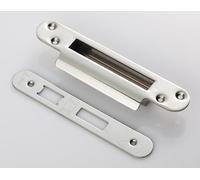 Ironmongery Solutions® Easi T Forend Strike and Fixing Pack for BS 5 Lever Sashlocks, Includes Strike Plate and Fixing Screws (Bright Stainless Steel, Radius)