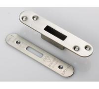 Ironmongery Solutions® Easi T Forend Strike and Fixing Pack for Euro Profile BS Cylinder Deadlocks, Includes Strike Plate and Fixing Screws (Satin Stainless Steel, Radius)