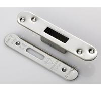 Ironmongery Solutions® Easi T Forend Strike and Fixing Pack for Euro Profile BS Cylinder Deadlocks, Includes Strike Plate and Fixing Screws (Bright Stainless Steel, Radius)