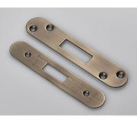 Ironmongery Solutions® Easi T Forend Strike Plates and Fixing Pack for Deadlocks, Includes Screws, Residential and Commercial Use (Antique Brass, Radius)